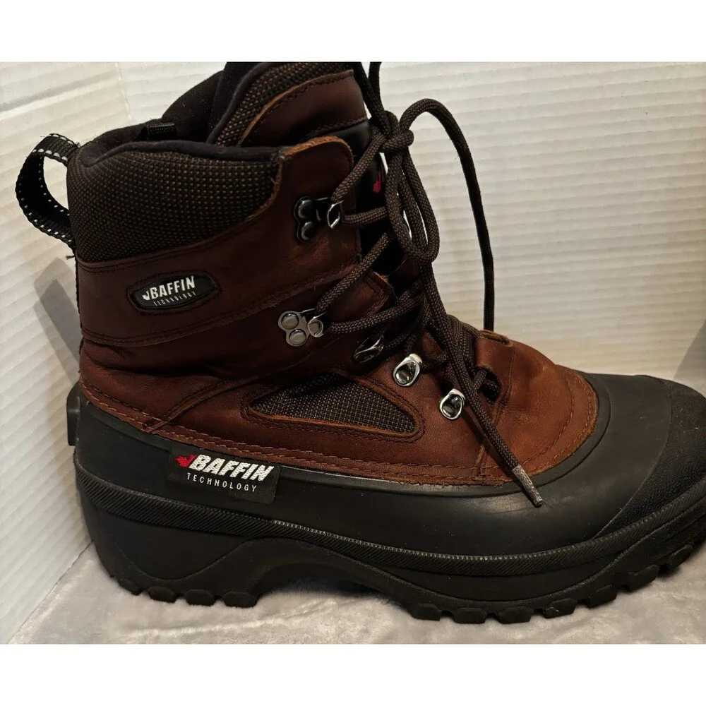 Baffin Thunder Winter Boots Bark Brown Leather Wool Liner Men's 12 Cold Climate